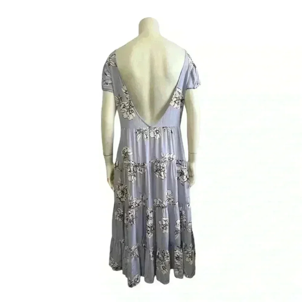 Free People Periwinkle Rita Tiered Midi Dress Floral Open Back Women’s XS - Picture 3 of 7